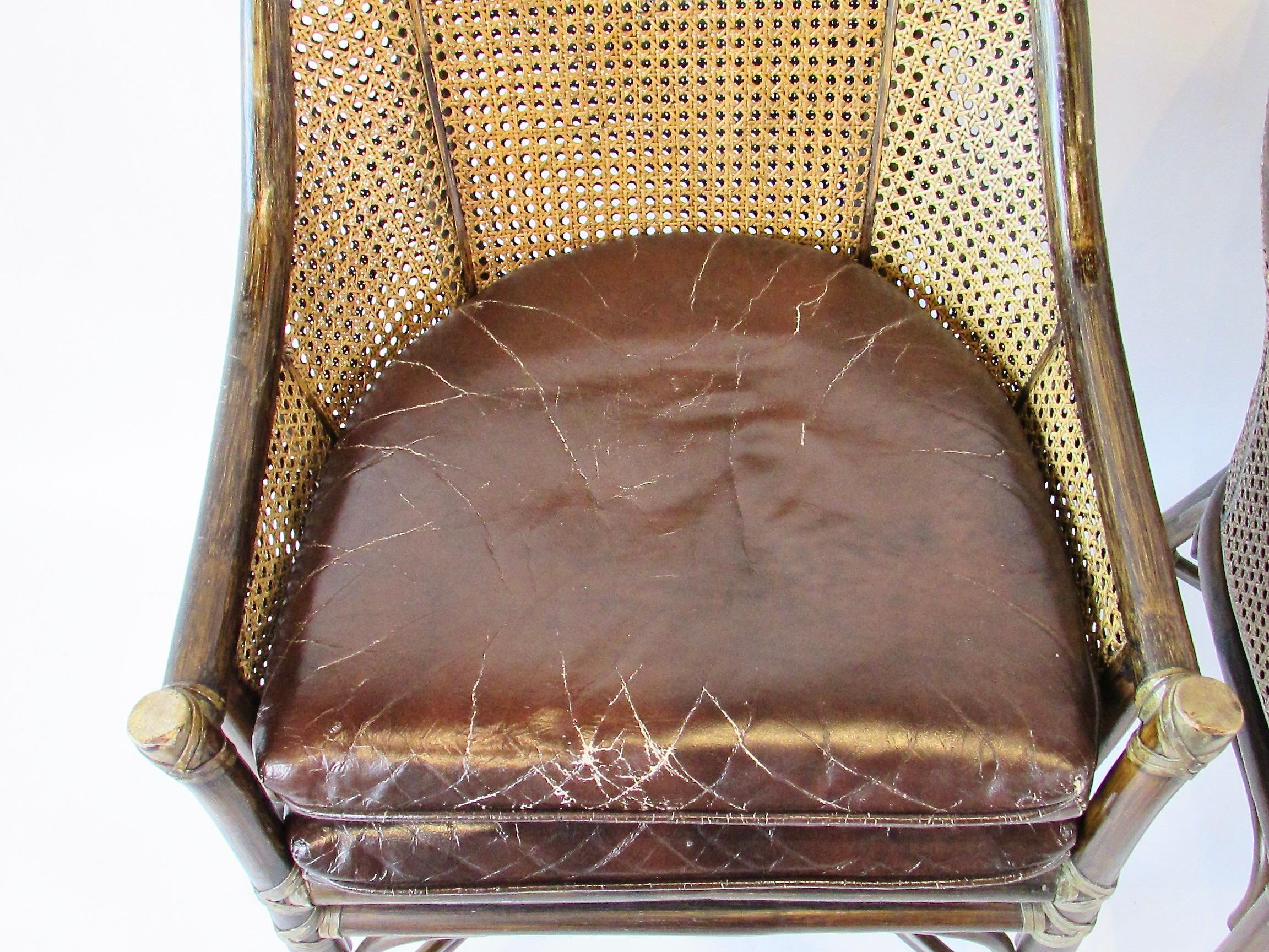 Set of four McGuire Bamboo with cane leather seat Belden dining chairs For Sale 8