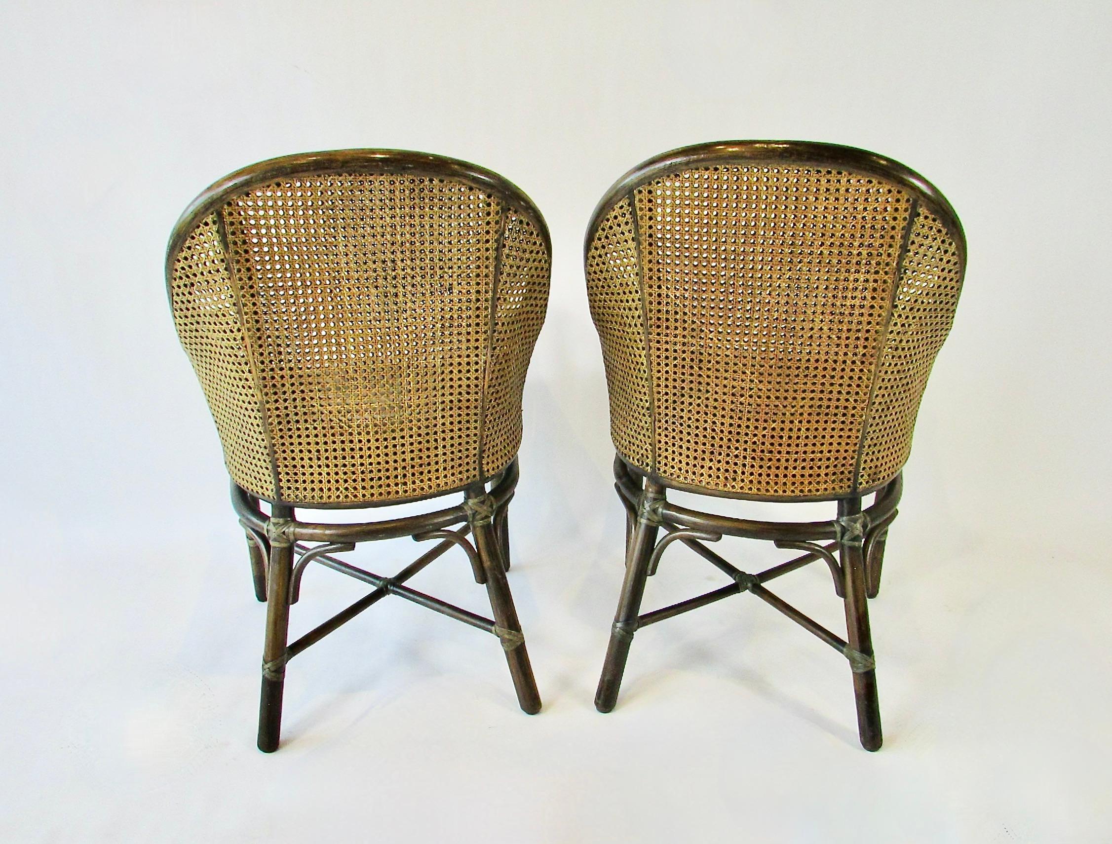 Set of four McGuire Bamboo with cane leather seat Belden dining chairs For Sale 1