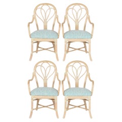 Set of Four McGuire Bent Rattan Bistro Loop Back Dining Arm Chairs