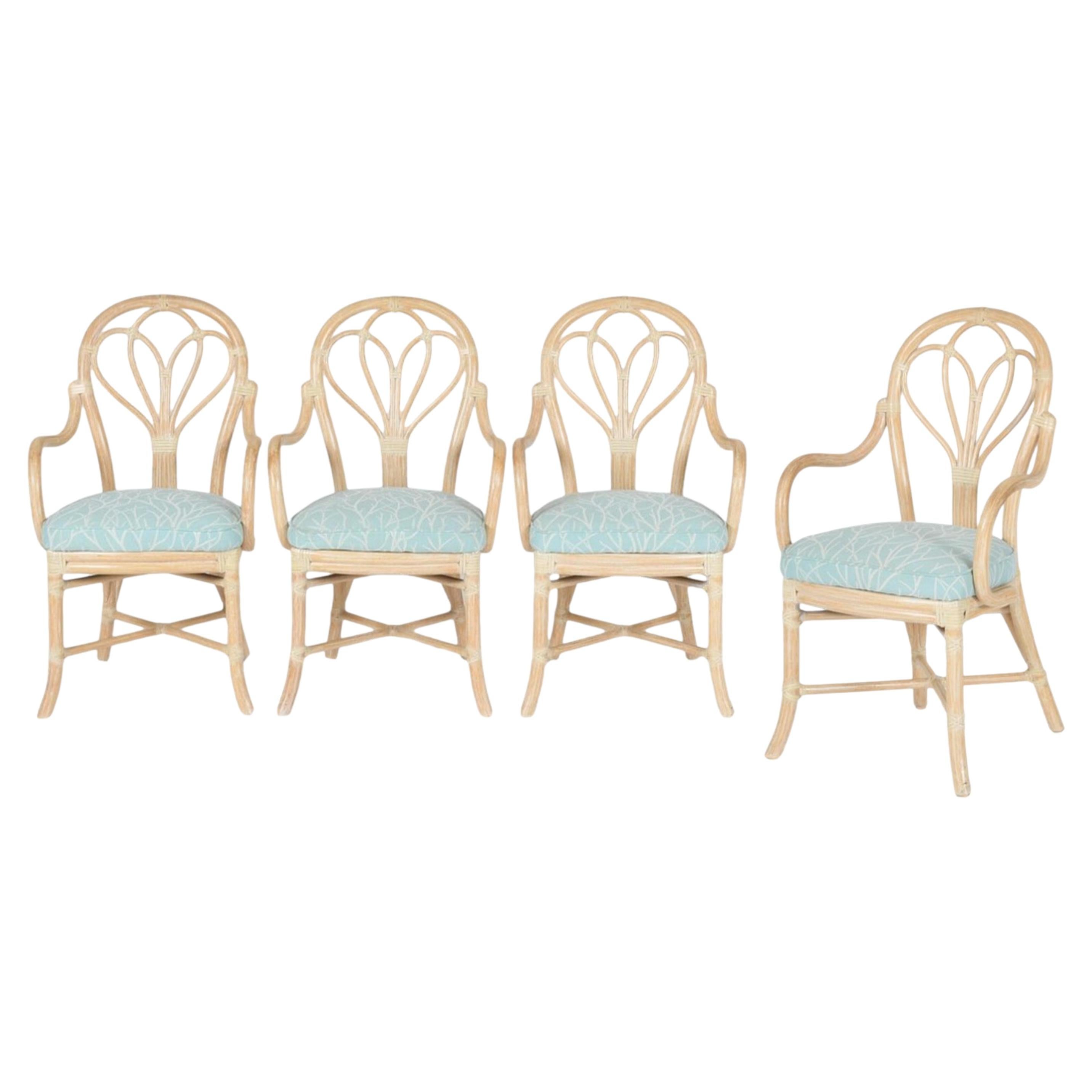 Set of Four McGuire Bent Rattan Bistro Loop Back Dining Arm Chairs