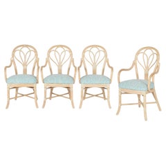Set of Four McGuire Bent Rattan Bistro Loop Back Dining Arm Chairs