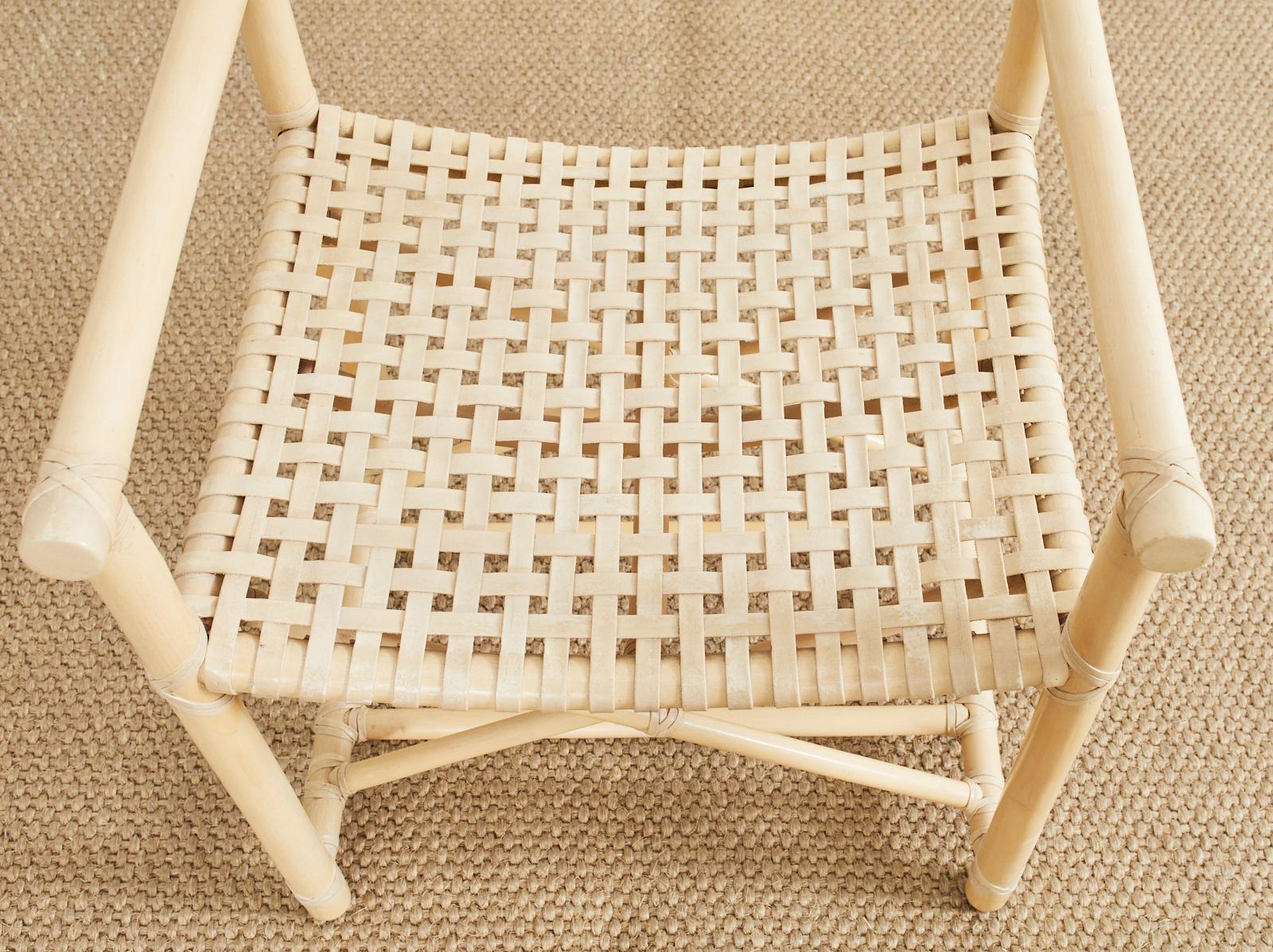 Set of Four McGuire Blonde Rattan Laced Rawhide Dining Armchairs 6