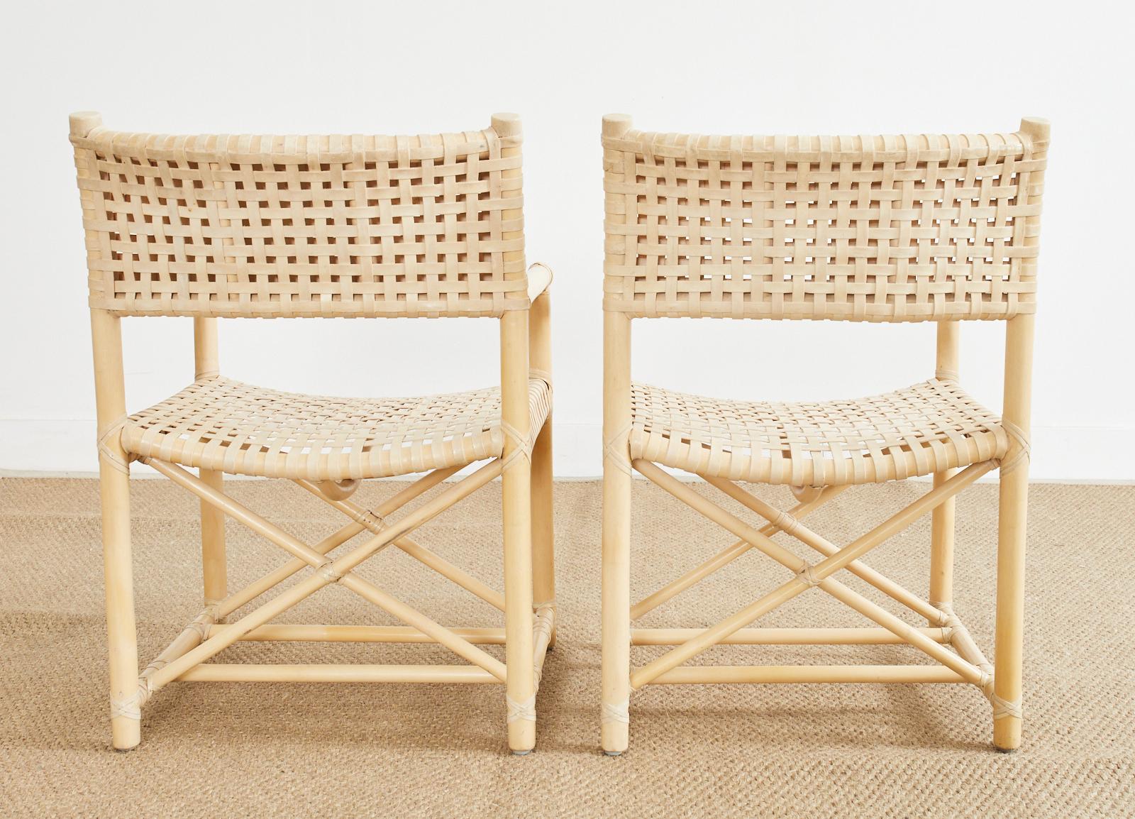 Set of Four McGuire Blonde Rattan Laced Rawhide Dining Armchairs 12
