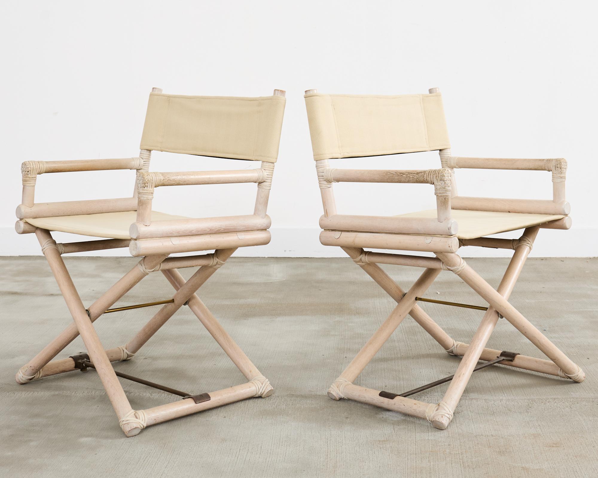 Ensemble de quatre chaises de direction de style Campaigner en céramique McGuire en vente 3
