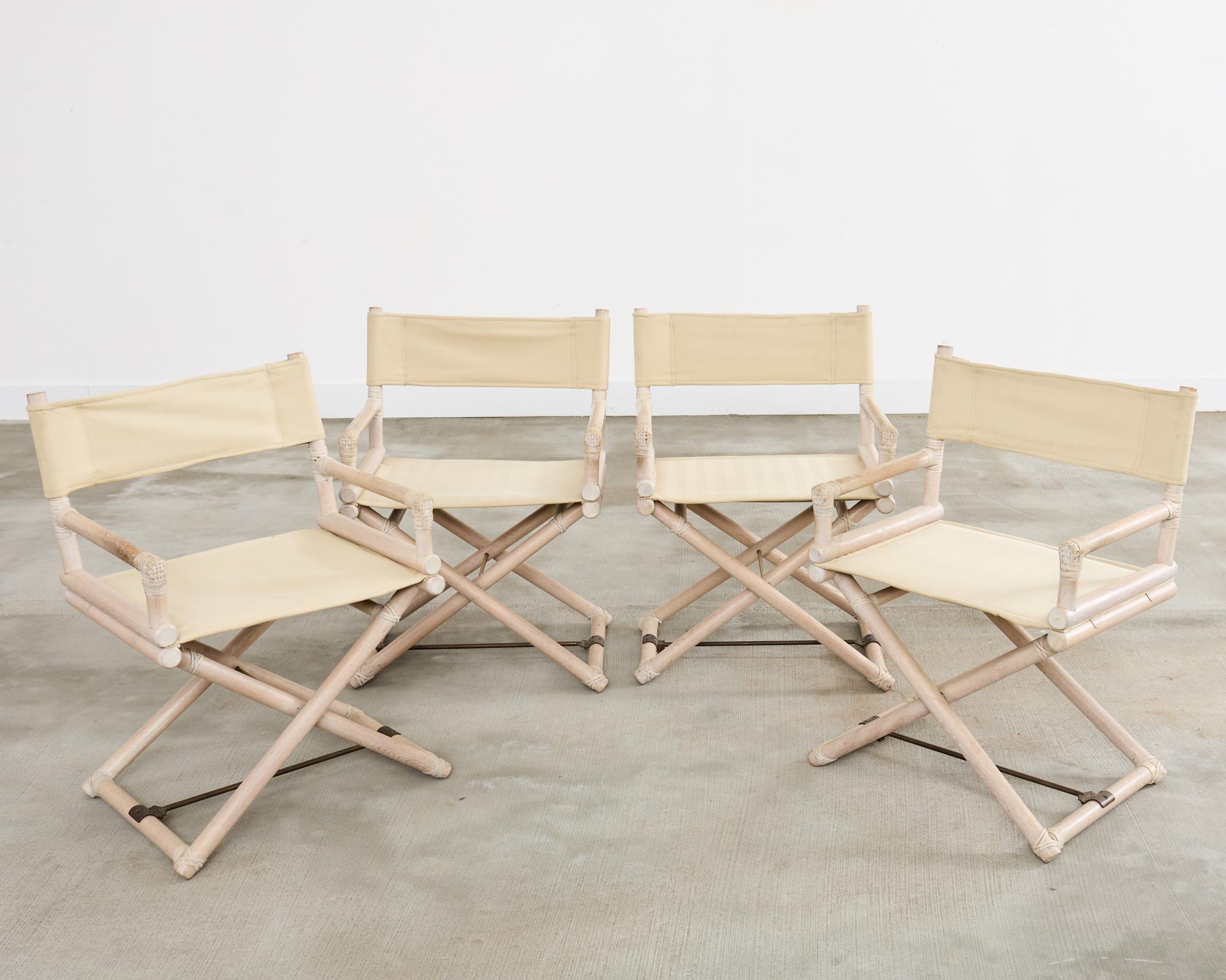 Américain Ensemble de quatre chaises de direction de style Campaigner en céramique McGuire en vente