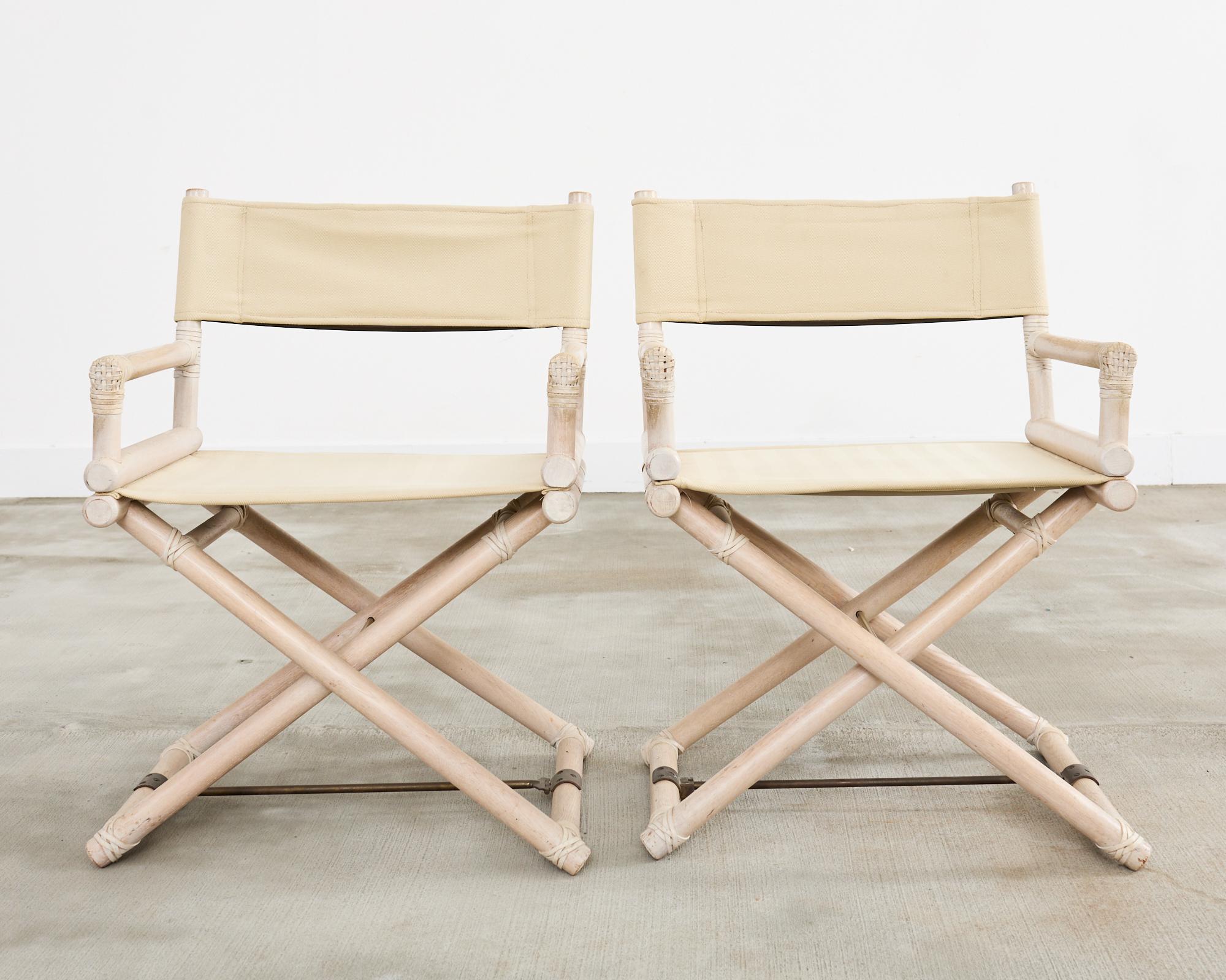 Ensemble de quatre chaises de direction de style Campaigner en céramique McGuire Bon état - En vente à Rio Vista, CA