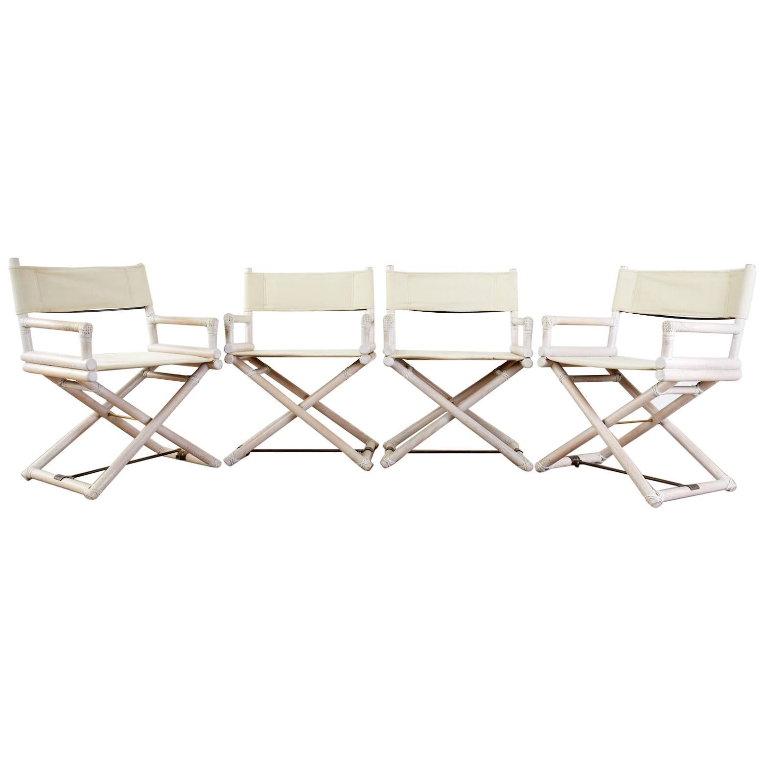 Set of Four McGuire Campaign Style Cerused Directors Chairs For Sale