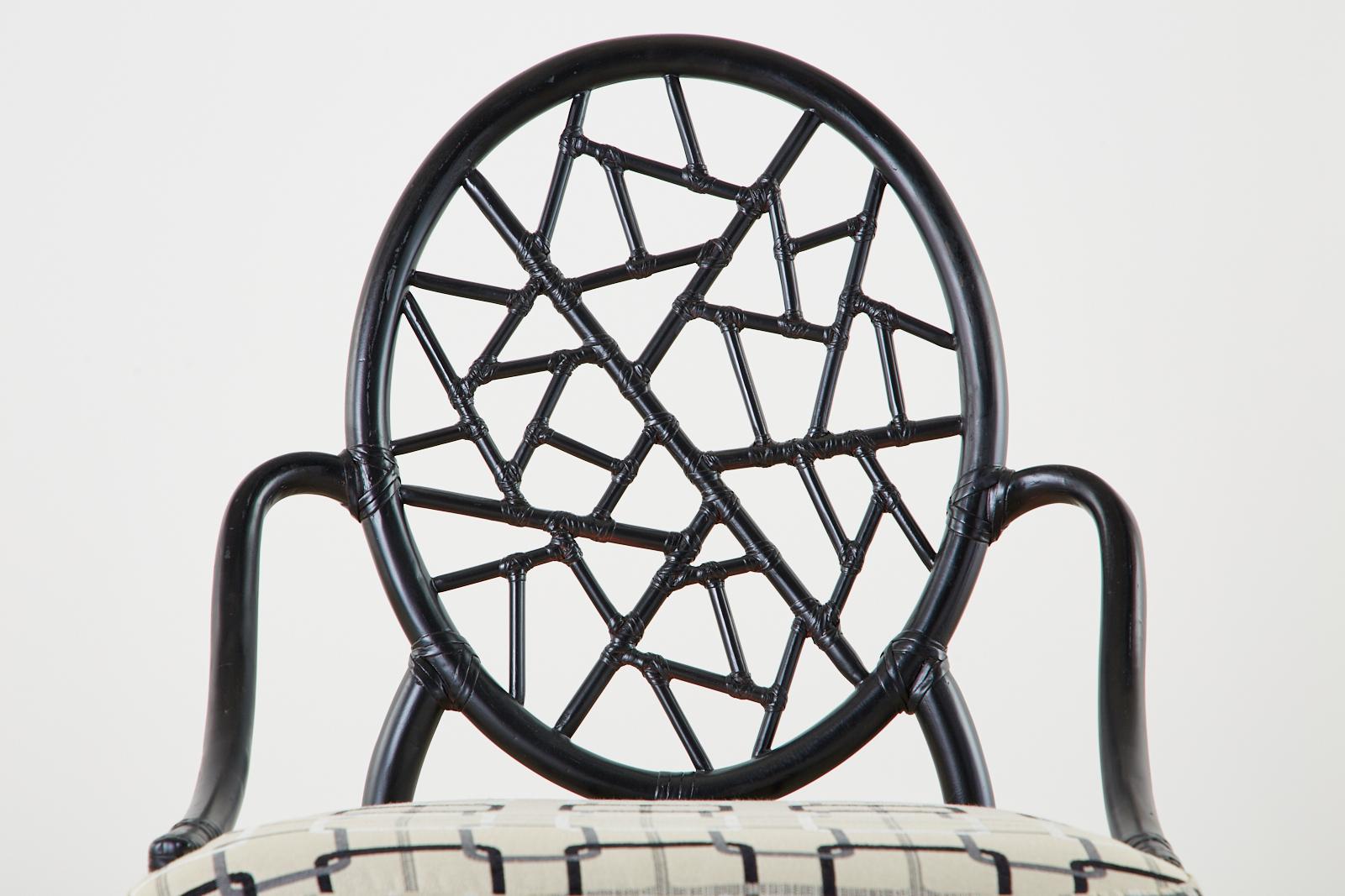 Set of Four McGuire Cracked Ice Rattan Cane Dining Chairs 2