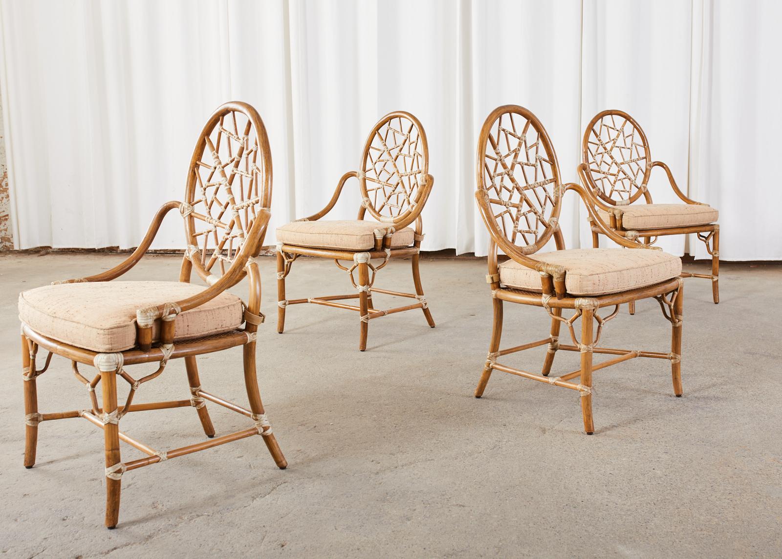 Set of Four McGuire Cracked Ice Rattan Cane Dining Chairs 6