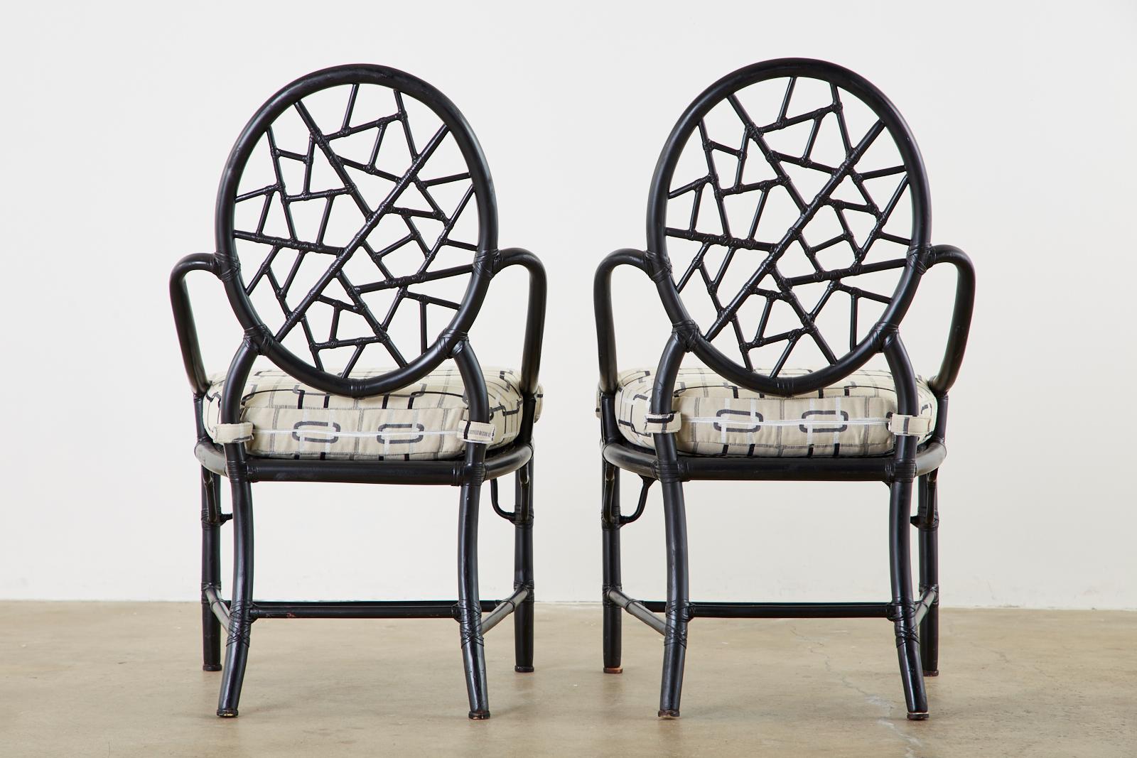 Set of Four McGuire Cracked Ice Rattan Cane Dining Chairs 12