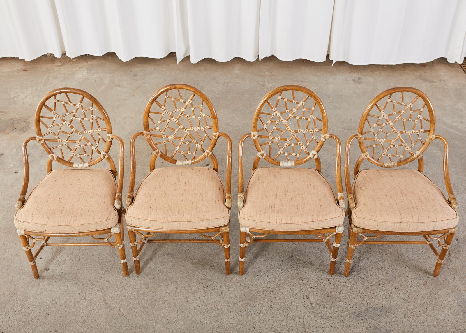 Organic Modern Set of Four McGuire Cracked Ice Rattan Cane Dining Chairs