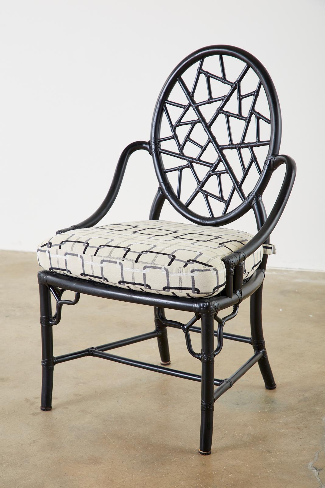 Organic Modern Set of Four McGuire Cracked Ice Rattan Cane Dining Chairs