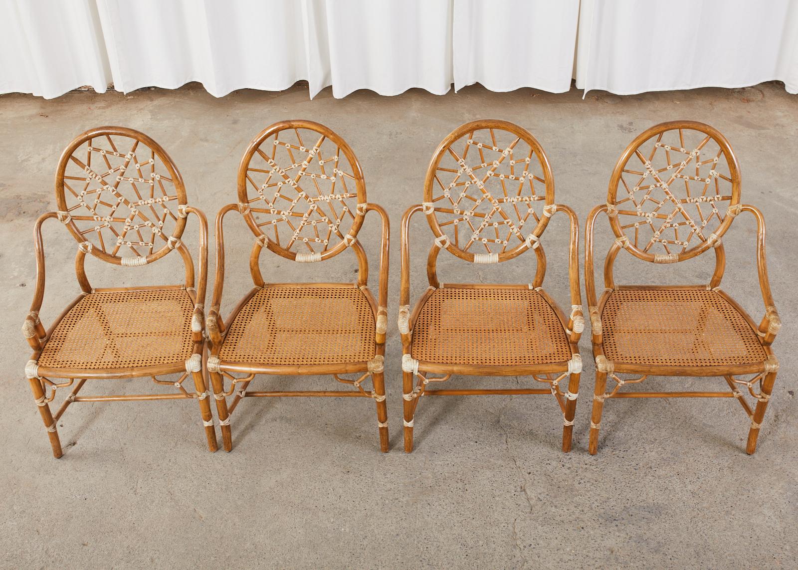 American Set of Four McGuire Cracked Ice Rattan Cane Dining Chairs