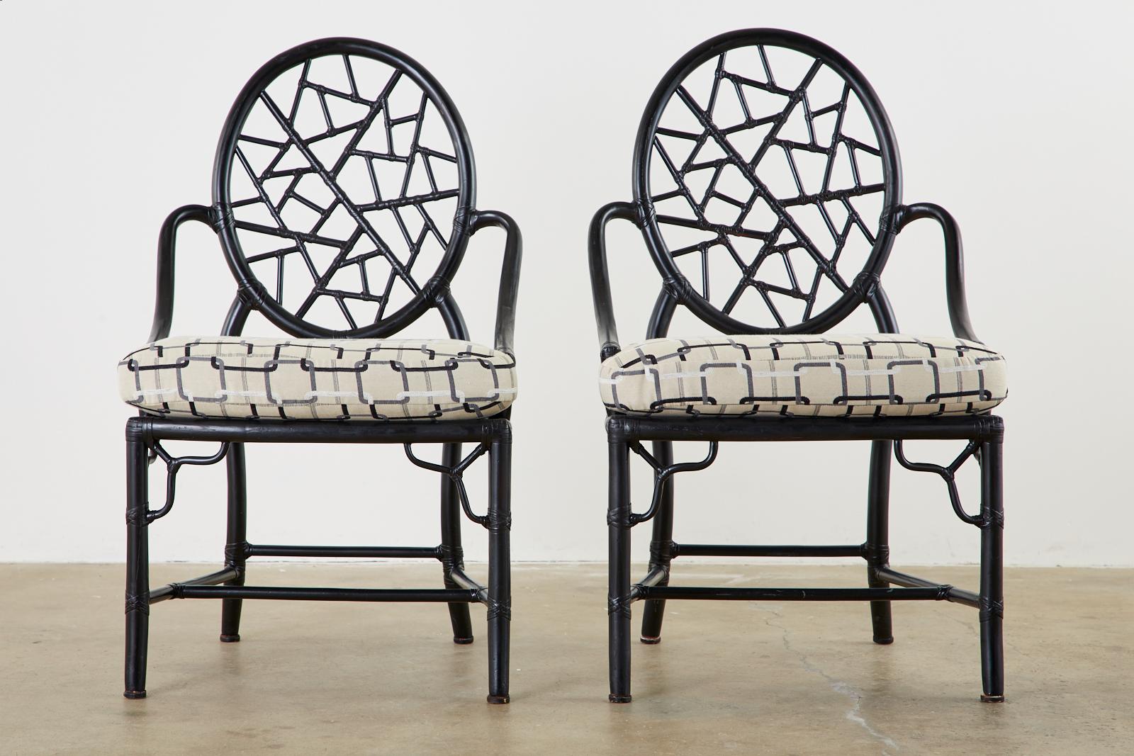 American Set of Four McGuire Cracked Ice Rattan Cane Dining Chairs