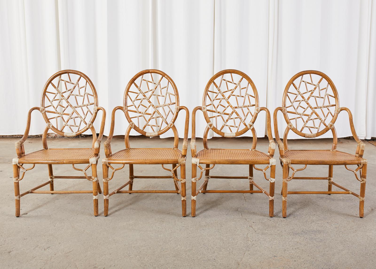 Hand-Crafted Set of Four McGuire Cracked Ice Rattan Cane Dining Chairs
