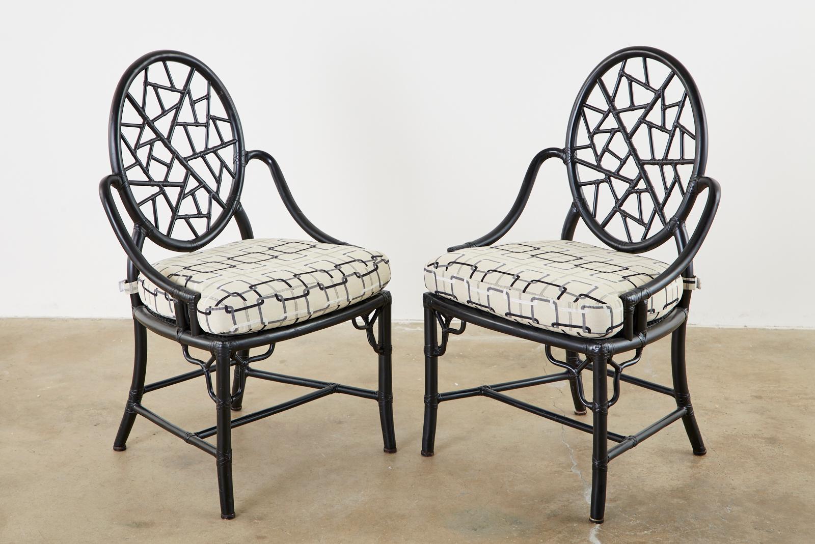 Lacquered Set of Four McGuire Cracked Ice Rattan Cane Dining Chairs