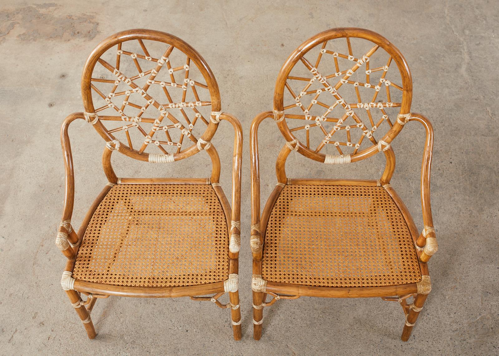 Set of Four McGuire Cracked Ice Rattan Cane Dining Chairs In Good Condition In Rio Vista, CA
