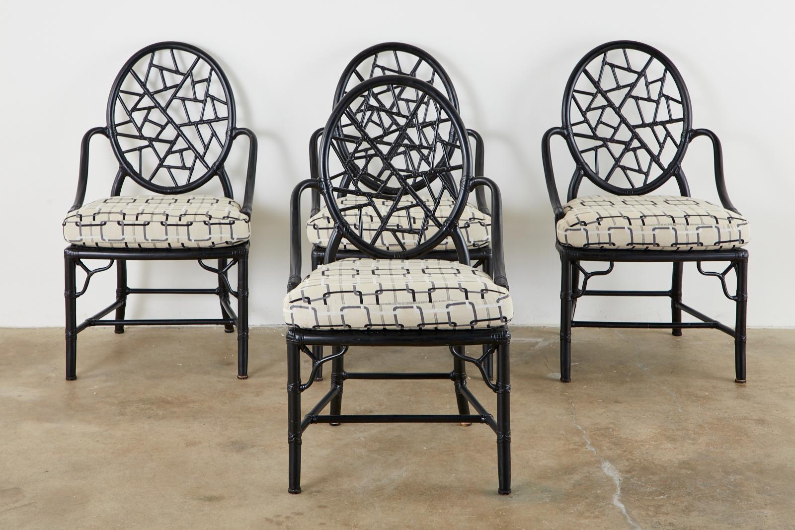 Set of Four McGuire Cracked Ice Rattan Cane Dining Chairs In Good Condition In Rio Vista, CA