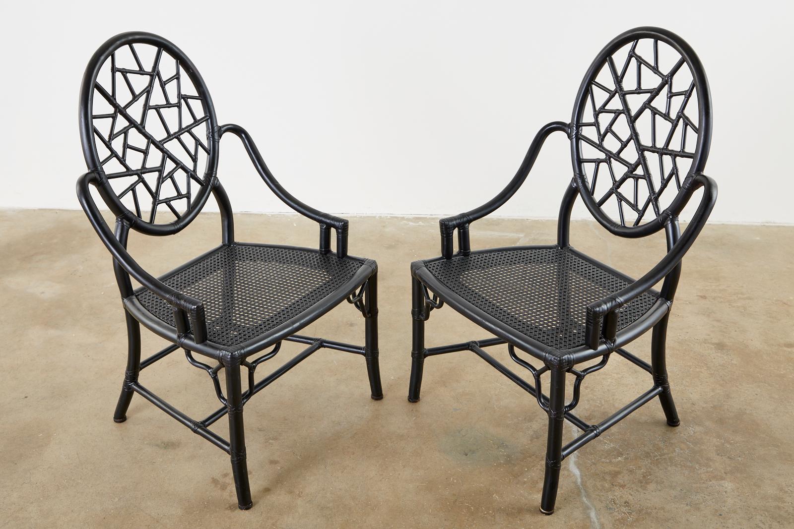 20th Century Set of Four McGuire Cracked Ice Rattan Cane Dining Chairs