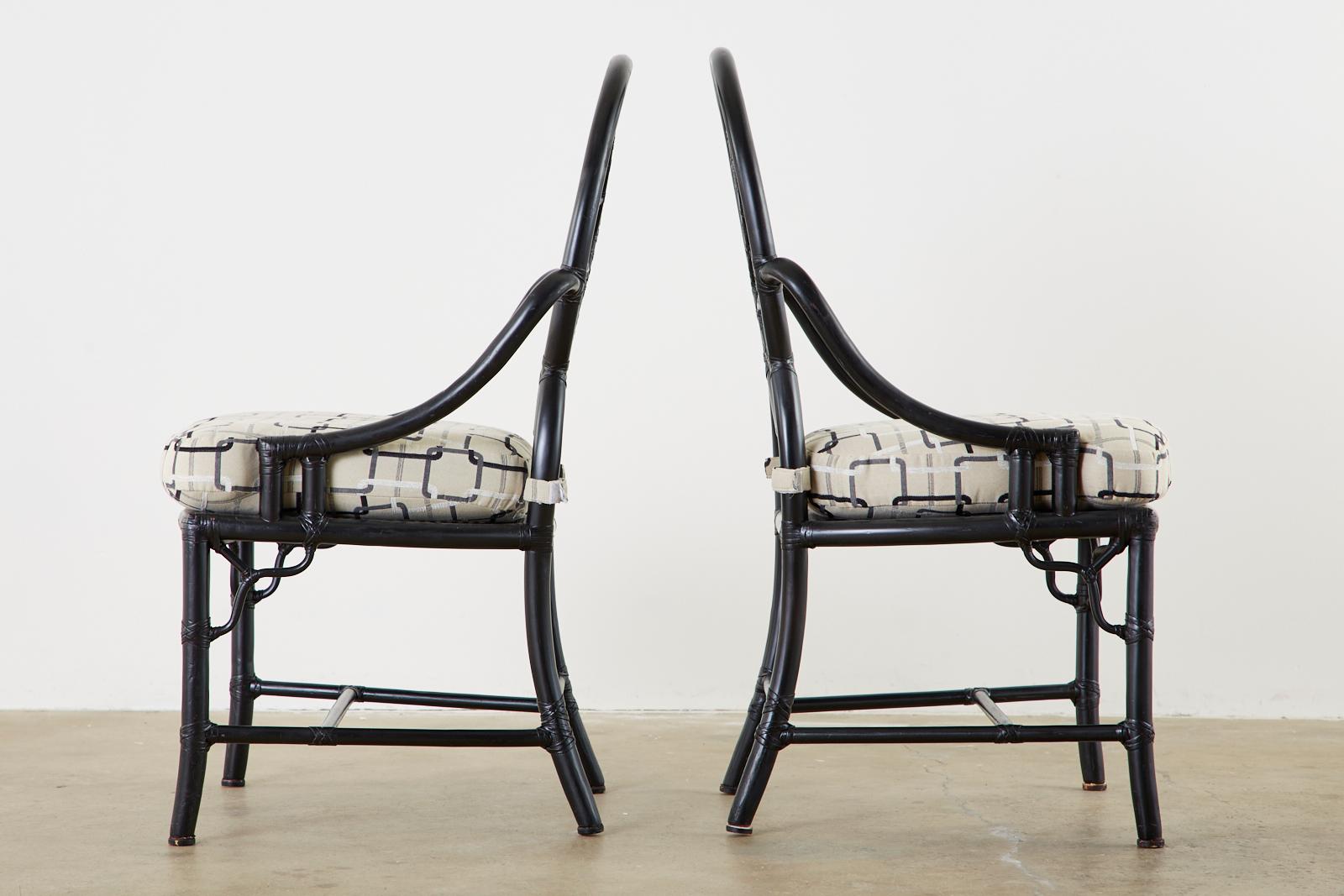 Leather Set of Four McGuire Cracked Ice Rattan Cane Dining Chairs