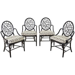 Set of Four McGuire Cracked Ice Rattan Cane Dining Chairs