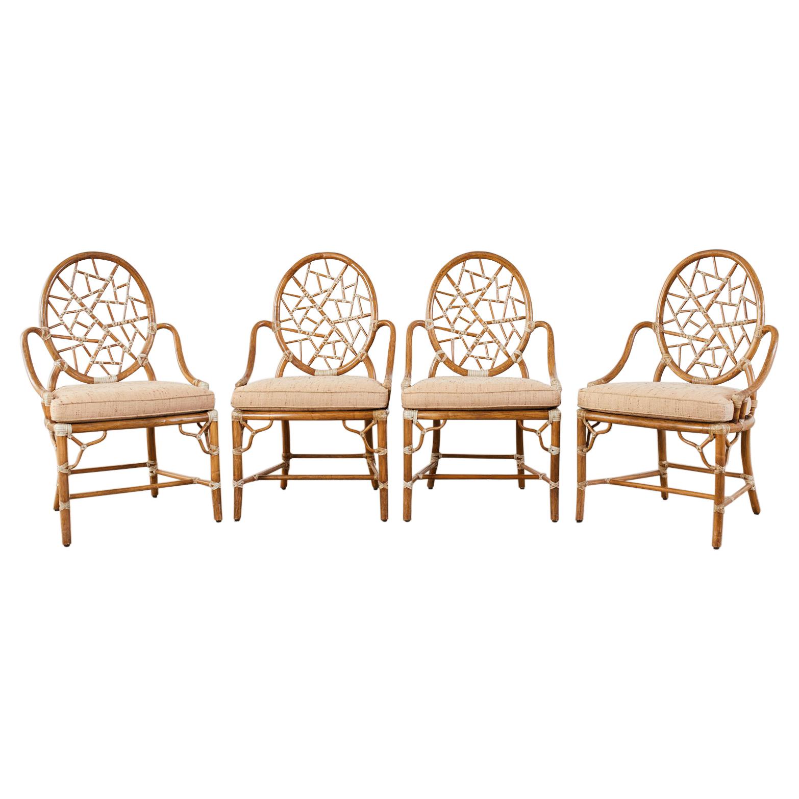 Set of Four McGuire Cracked Ice Rattan Cane Dining Chairs