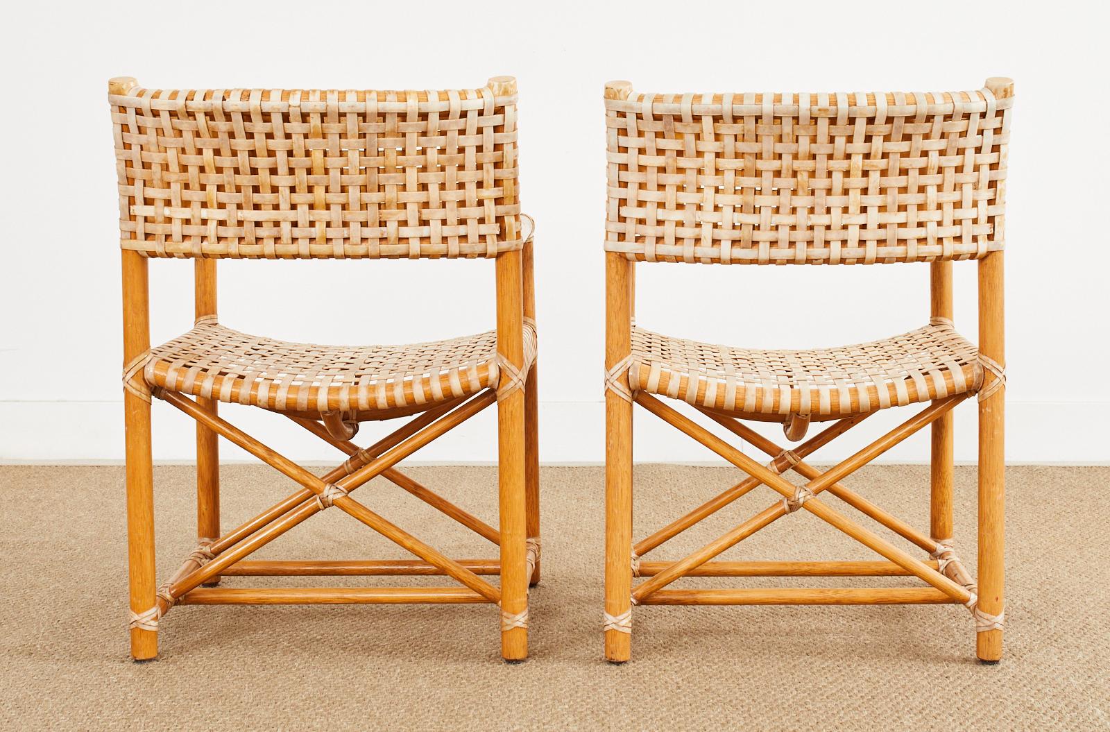 Set of Four McGuire Laced Rawhide Rattan Dining Armchairs For Sale 5