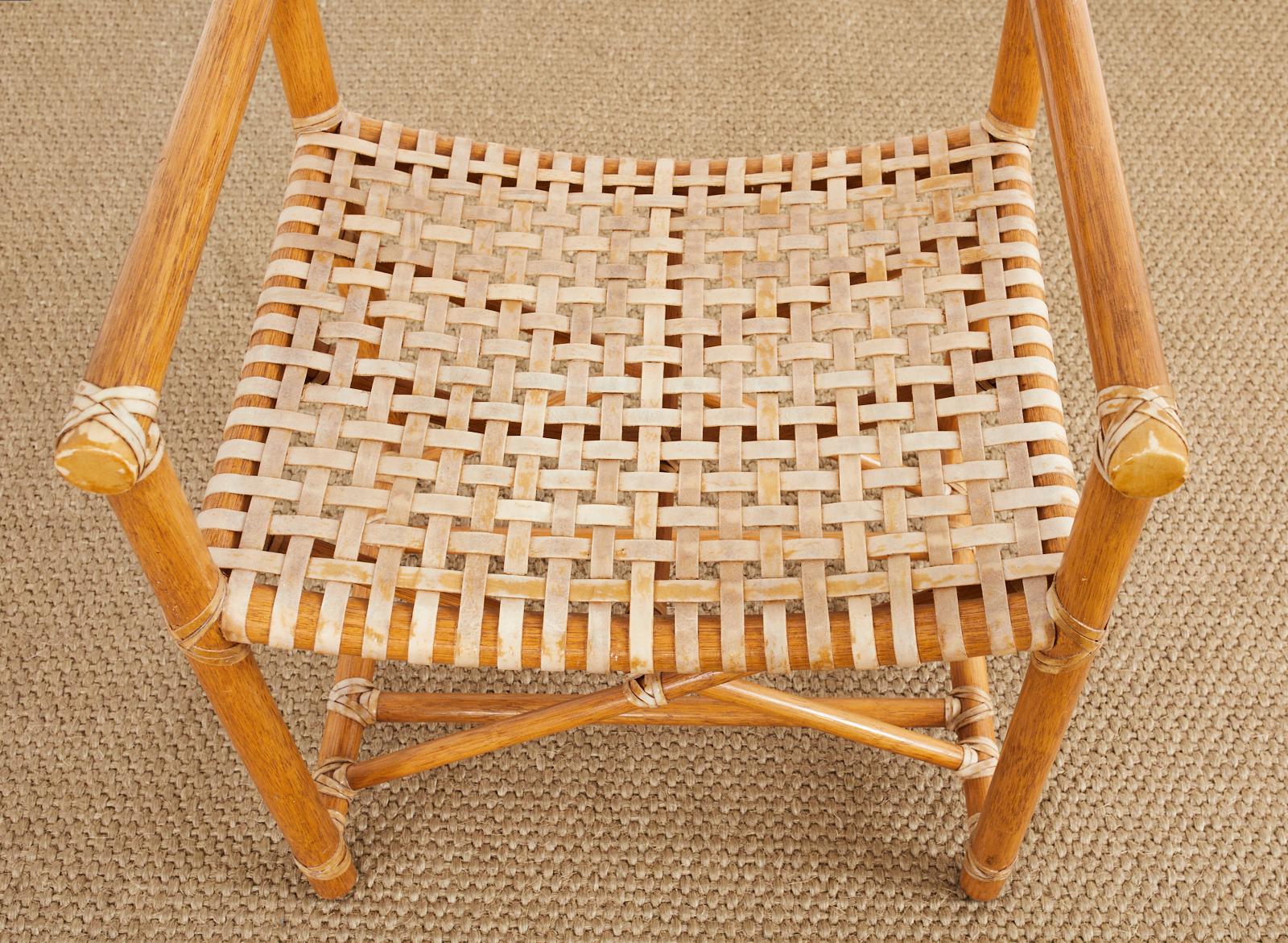 Set of Four McGuire Laced Rawhide Rattan Dining Armchairs For Sale 8