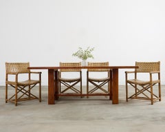 Set of Four McGuire Laced Rawhide Rattan Dining Armchairs