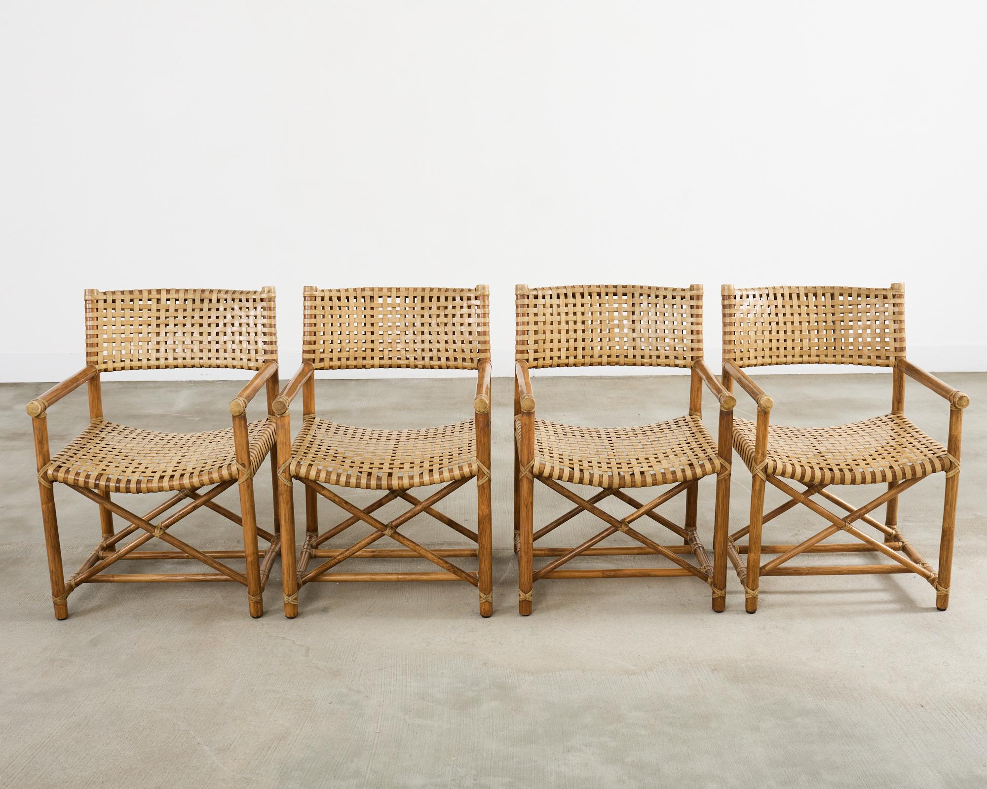Organico moderno Set di quattro poltrone da pranzo McGuire in rattan intrecciato in vendita