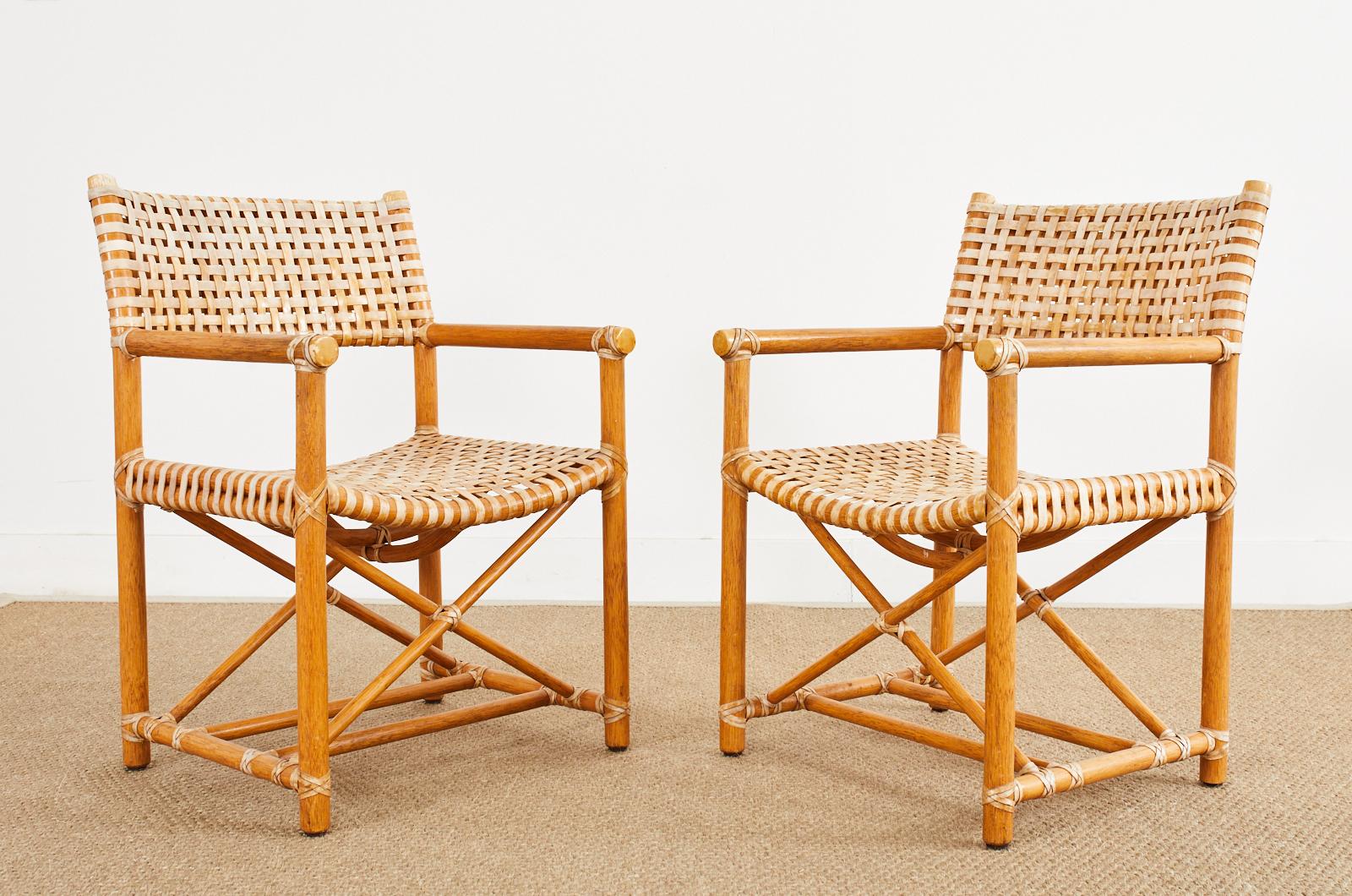 20th Century Set of Four McGuire Laced Rawhide Rattan Dining Armchairs For Sale