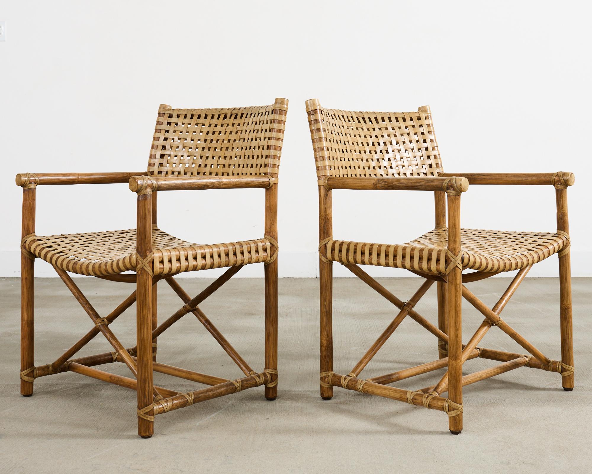 Set di quattro poltrone da pranzo McGuire in rattan intrecciato in vendita 1