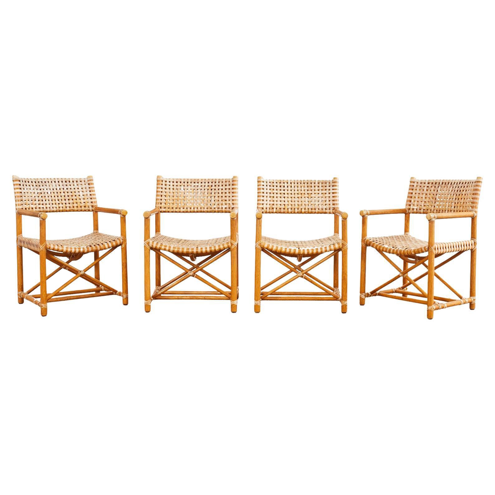 Set di quattro poltrone da pranzo McGuire in rattan intrecciato in vendita