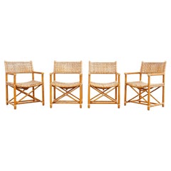 Set of Four McGuire Laced Rawhide Rattan Dining Armchairs