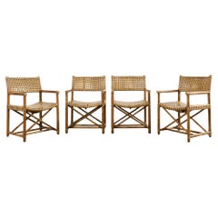 Ensemble de quatre fauteuils de salle à manger McGuire en rotin brut lacé