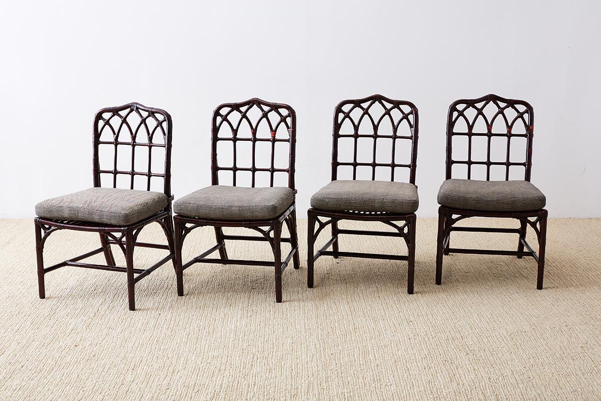 Hollywood Regency Set of Four McGuire Lacquered Bamboo Dining Chairs