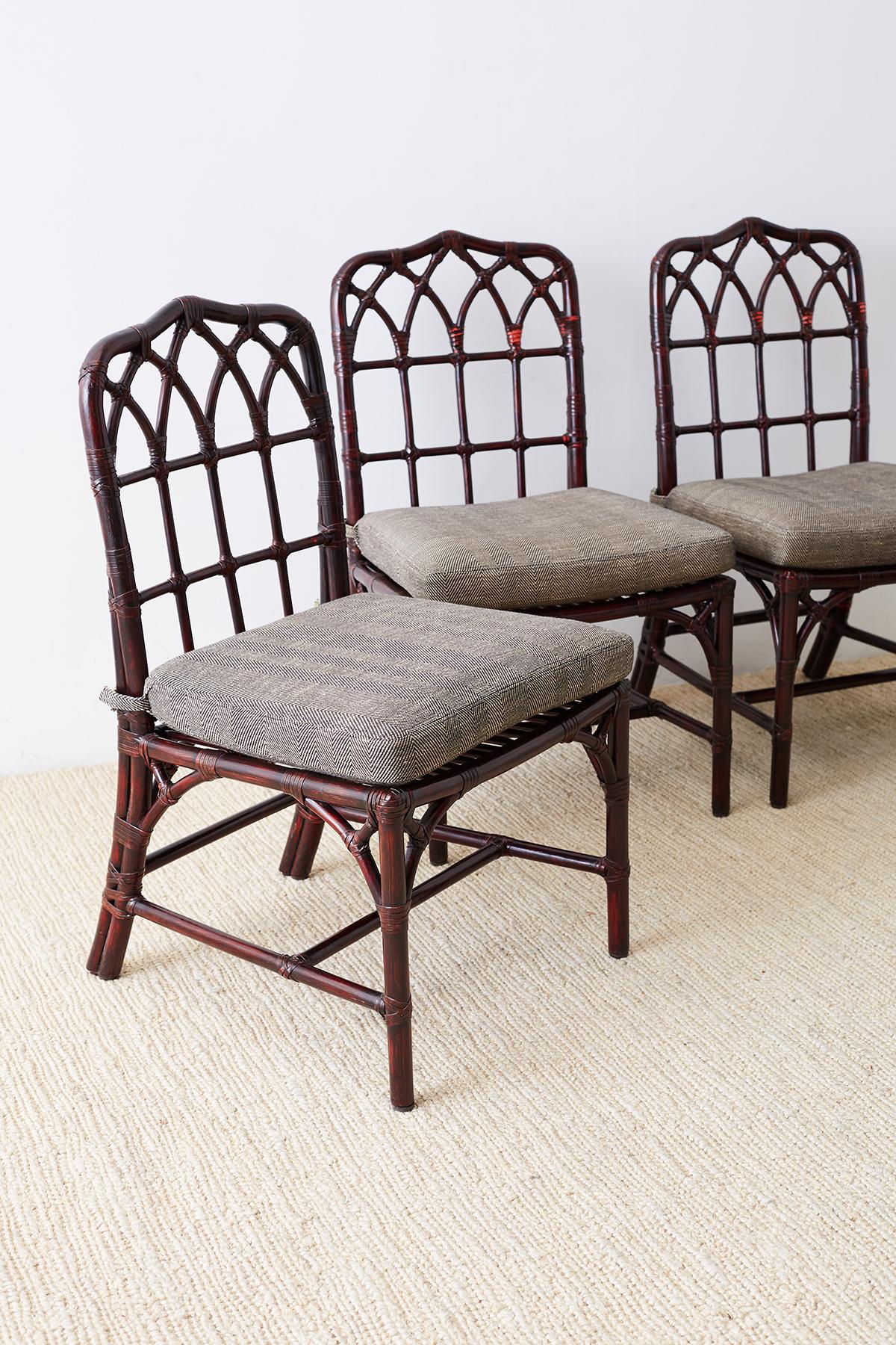 American Set of Four McGuire Lacquered Bamboo Dining Chairs