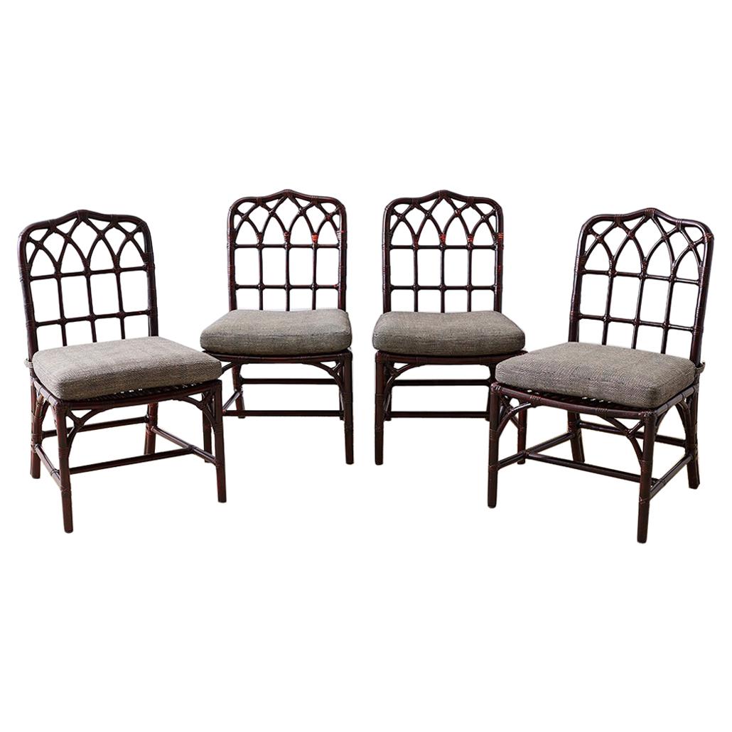 Set of Four McGuire Lacquered Bamboo Dining Chairs