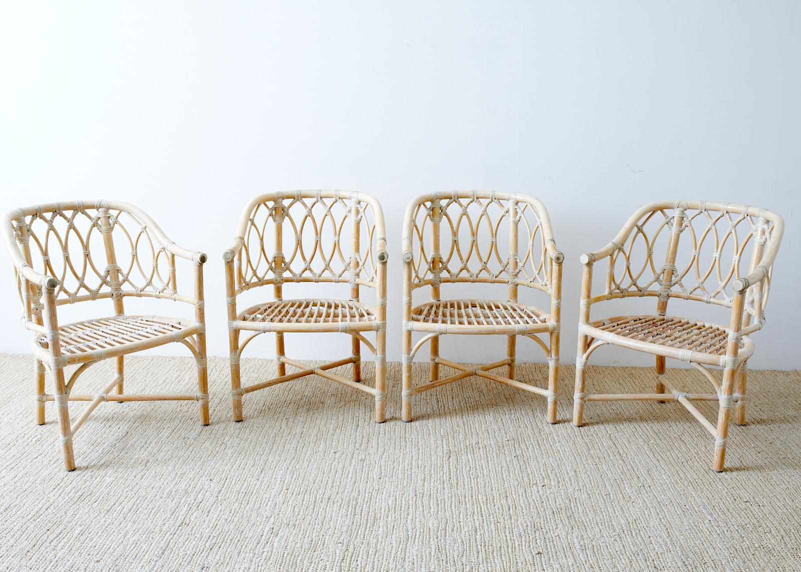 American Set of Four Mcguire Organic Modern Bamboo Rattan Armchairs