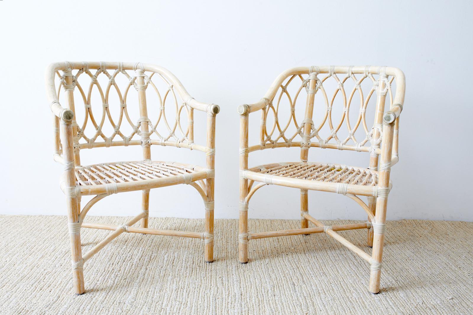 Hand-Crafted Set of Four Mcguire Organic Modern Bamboo Rattan Armchairs