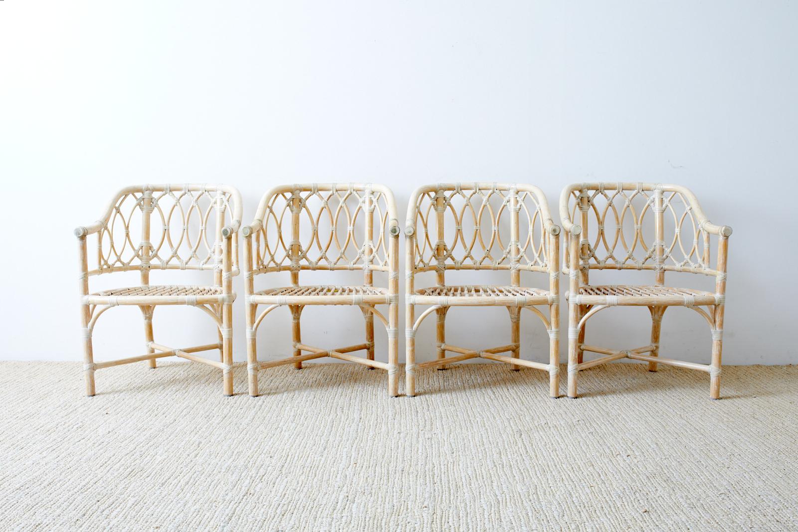 Set of Four Mcguire Organic Modern Bamboo Rattan Armchairs In Good Condition In Rio Vista, CA
