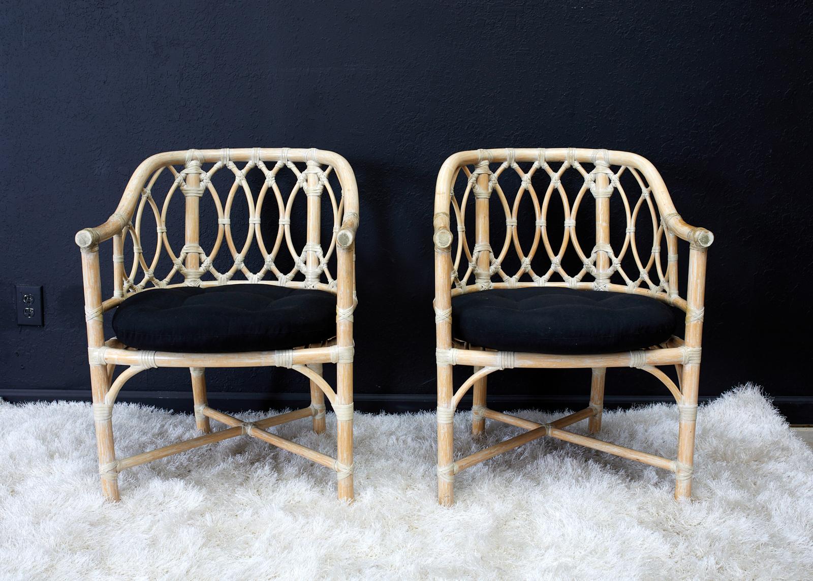 Contemporary Set of Four Mcguire Organic Modern Bamboo Rattan Armchairs