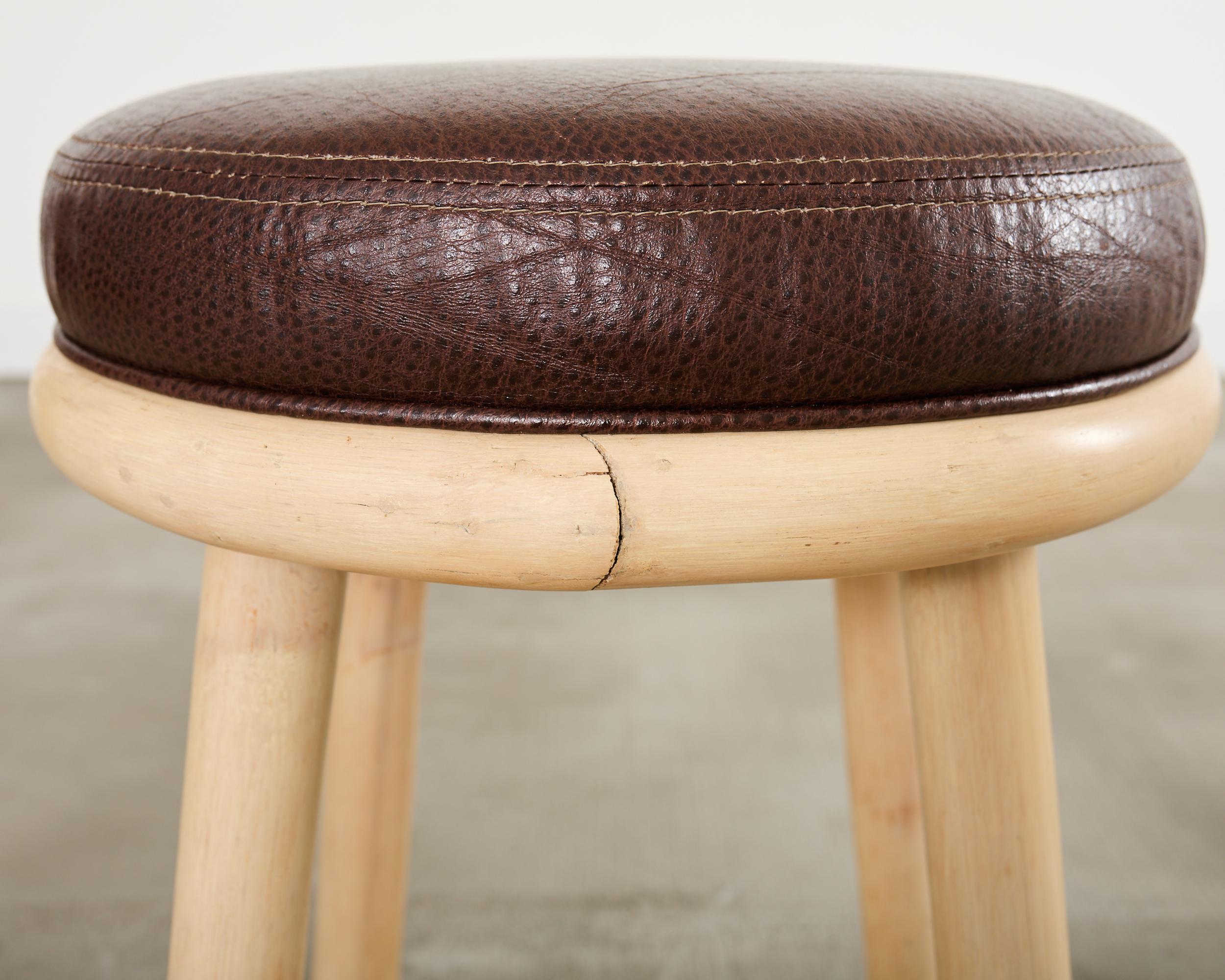 Set of Four McGuire Organic Modern Lacquered Rattan Bar Stools For Sale 9