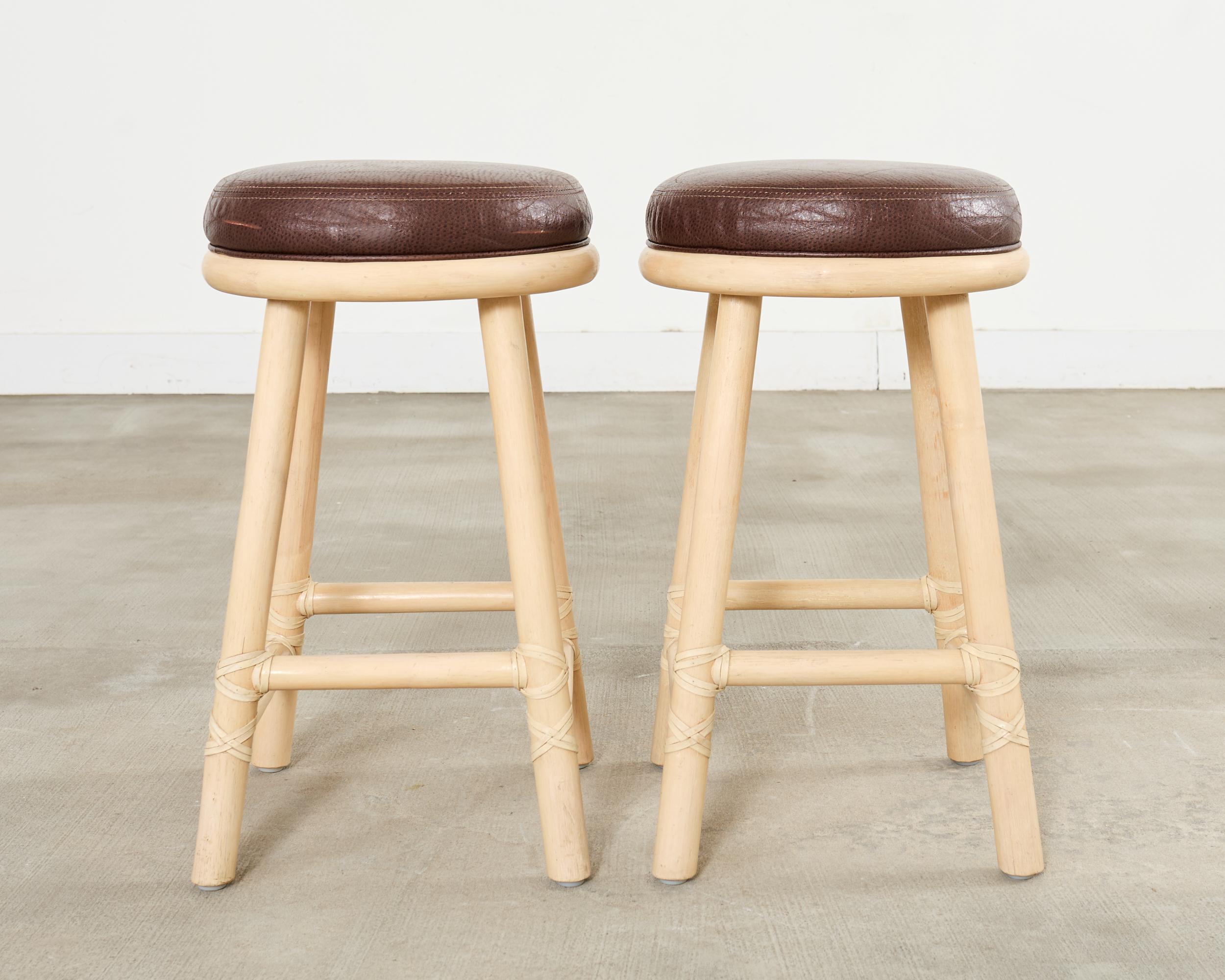 20th Century Set of Four McGuire Organic Modern Lacquered Rattan Bar Stools For Sale