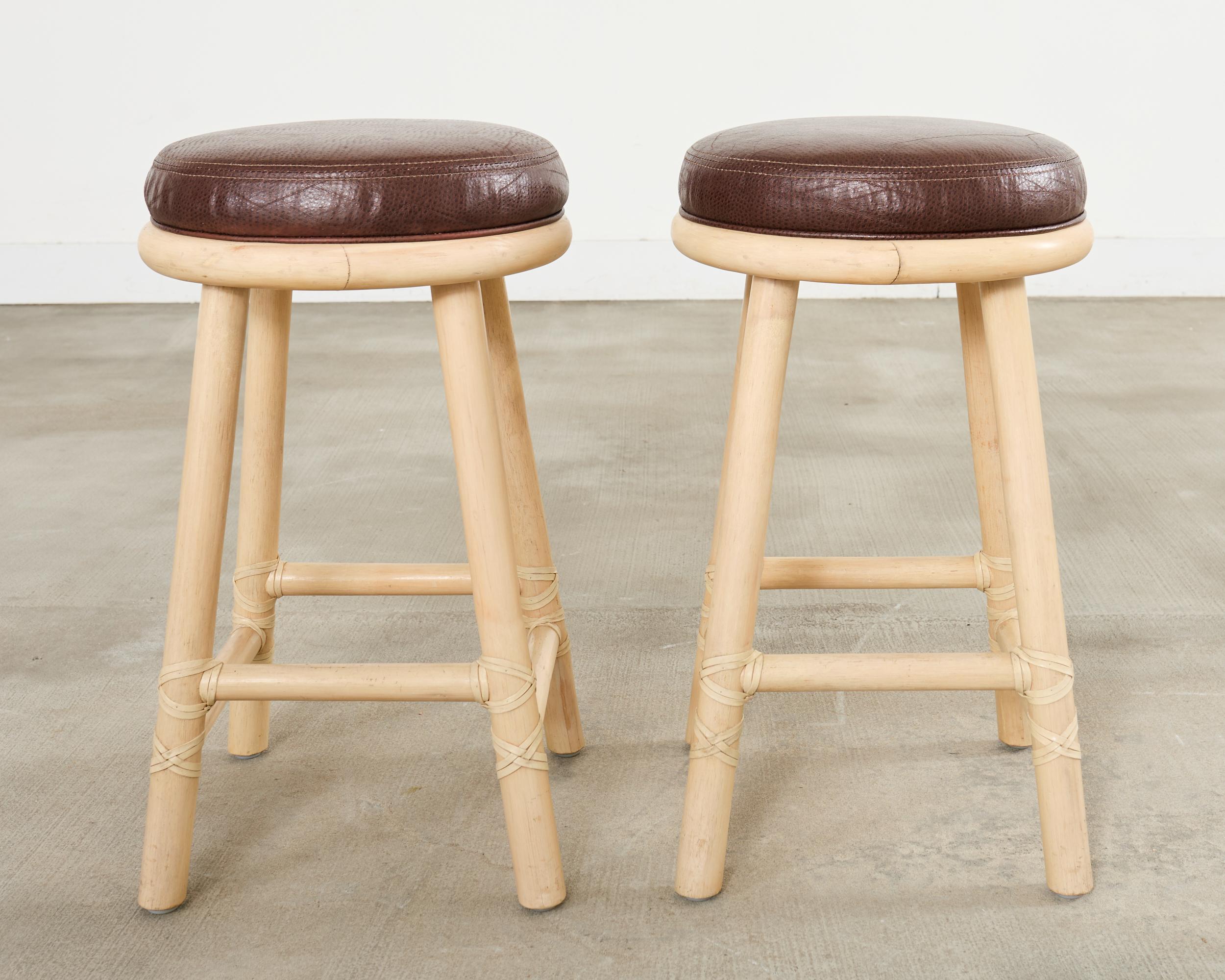Set of Four McGuire Organic Modern Lacquered Rattan Bar Stools For Sale 1
