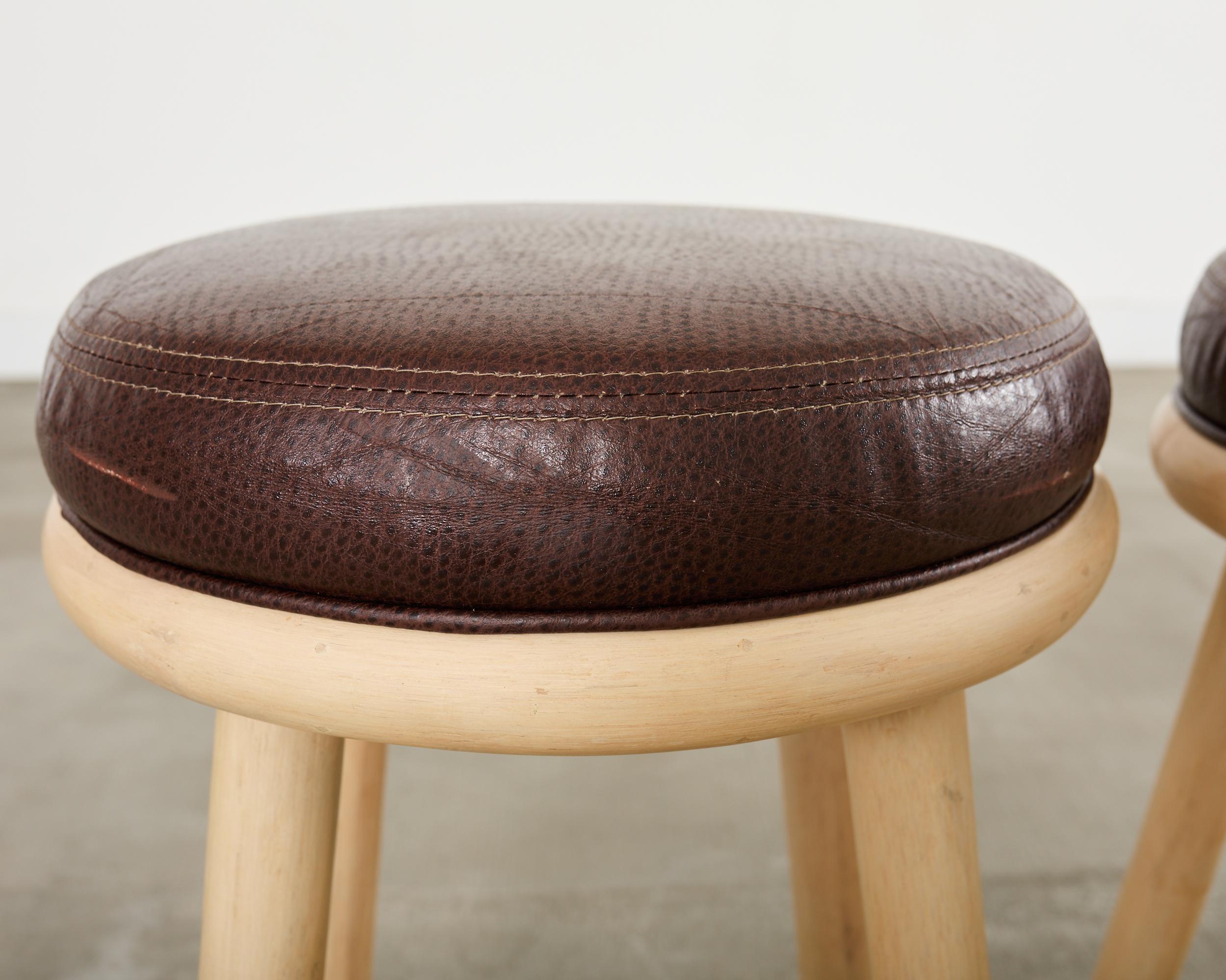 Set of Four McGuire Organic Modern Lacquered Rattan Bar Stools For Sale 2