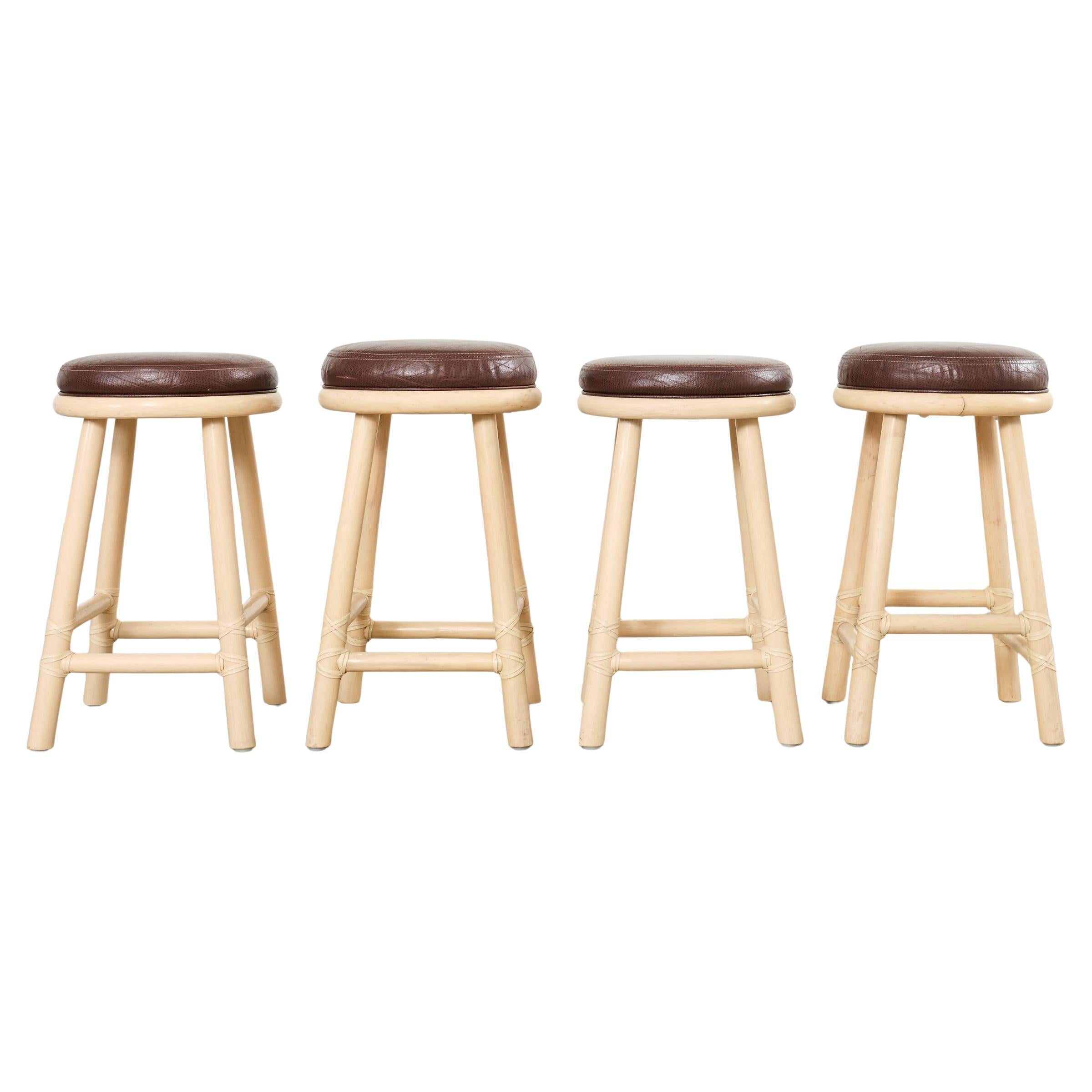 Set of Four McGuire Organic Modern Lacquered Rattan Bar Stools For Sale