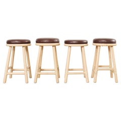 Vintage Set of Four McGuire Organic Modern Lacquered Rattan Bar Stools