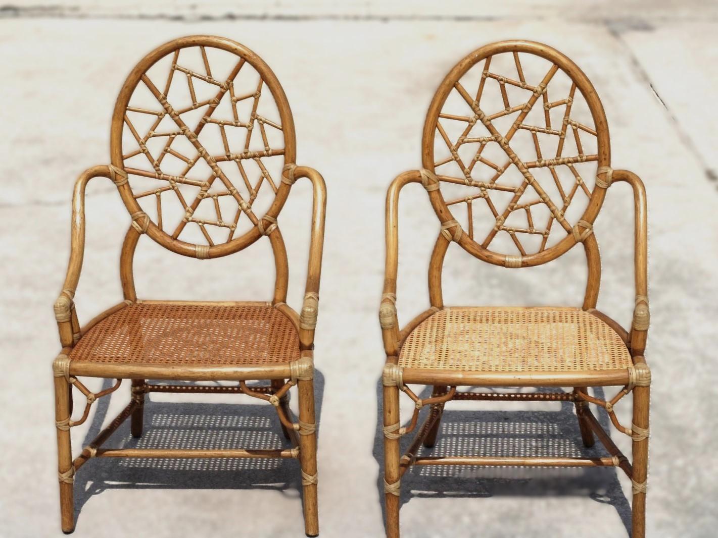 Satz von vier organischen, modernen McGuire-Esszimmerstühlen aus Rattan und Bambus mit Cracked Ice im Angebot 9