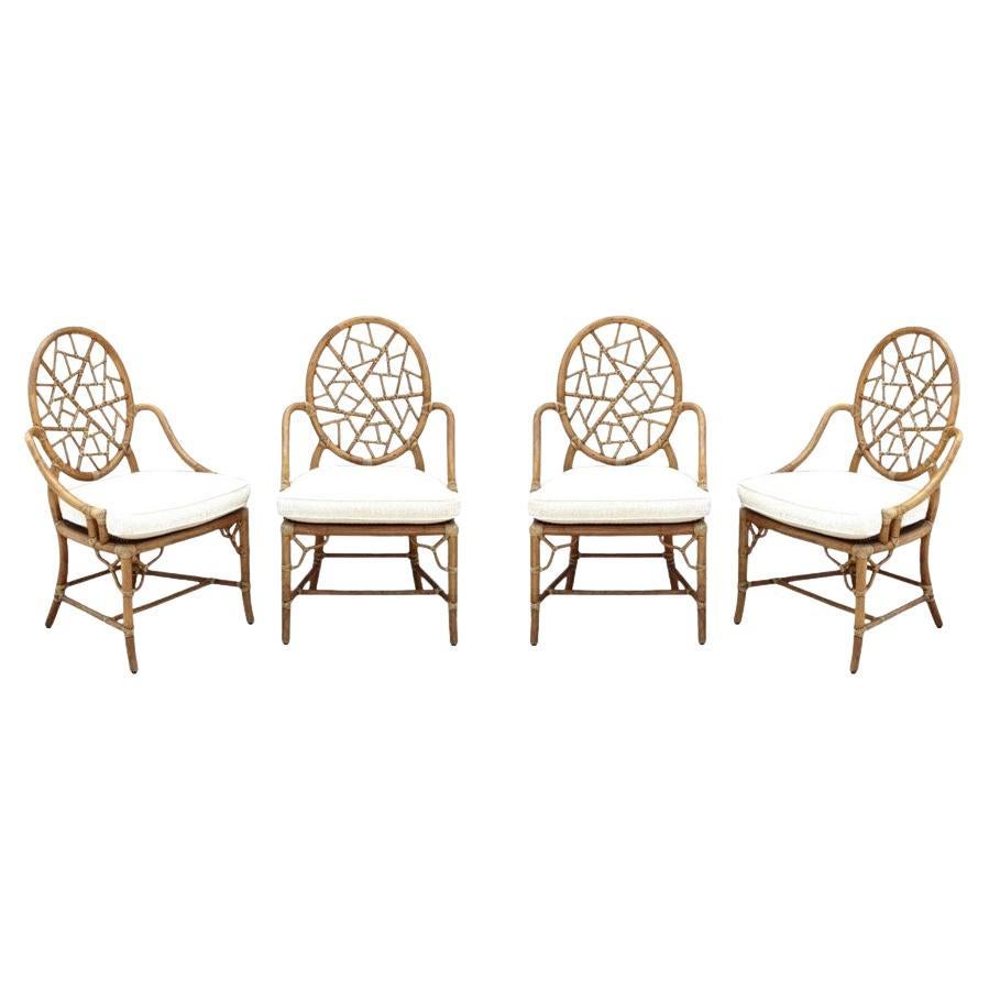 Set of Four McGuire Organic Modern Rattan Bamboo Cracked Ice Dining Chairs